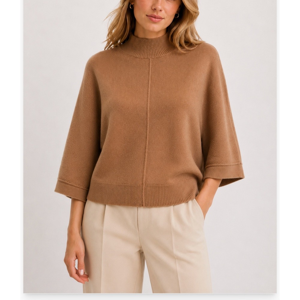 Loft Womens Camel Brown Mock Neck Dolman Sleeve Ribbed Knit Sweater Size Medium